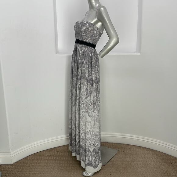 Bcbgmaxazria Amber Strapless Maxi Dress Party Cocktail White Gray Print  Size 2 - Picture 8 of 16